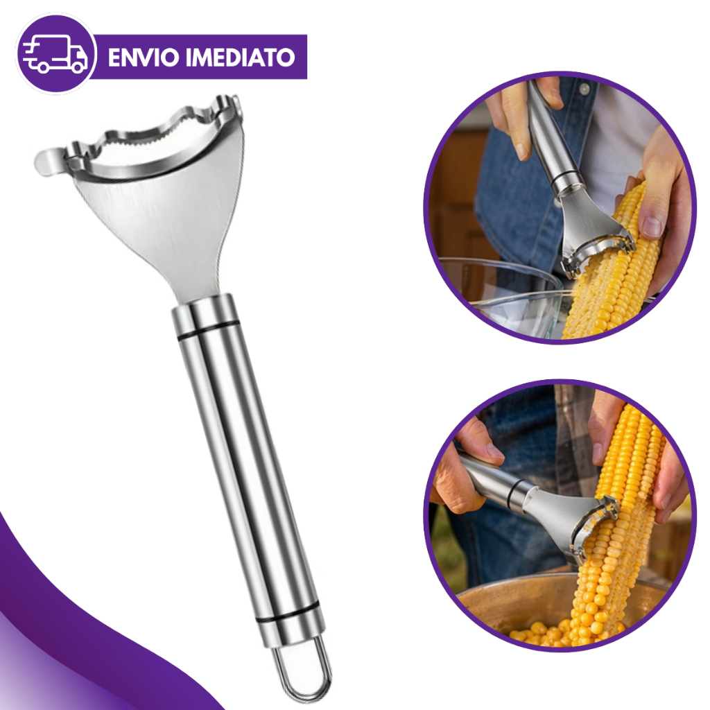 Raspador de Milho Inox 17,5cm Profissional Desgranador Milho Espiga Utensílio Cozinha Aço Inoxidável Resistente Premium
