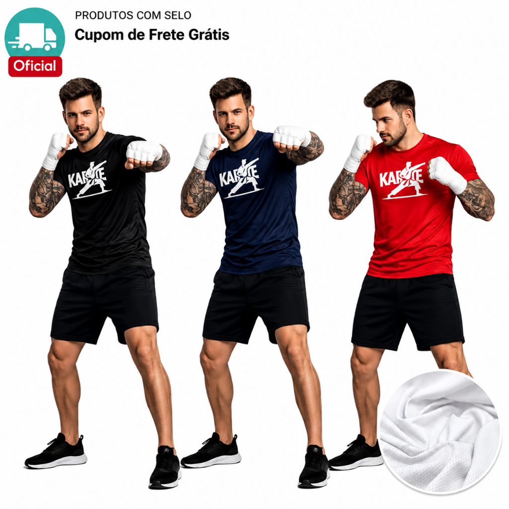 KIT 3 Camisetas KARATÊ Dry-Fit Treinos Esporte ALTA QUALIDADE ACADEMIA Luta Lutador Instrutor Aluno