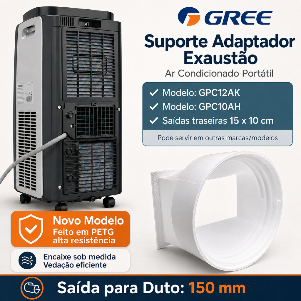 Suporte Adaptador Exaustão Ar Condicionado Portátil Gree Shiny GPC12AK GPC10AH Duto 150mm