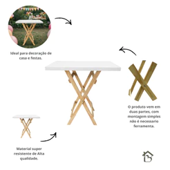 Mesa Cavalete 68cm x 40cm x 80cm de altura de Pinus Desmontável Com Tampo de MDF Reforçado Para Festa