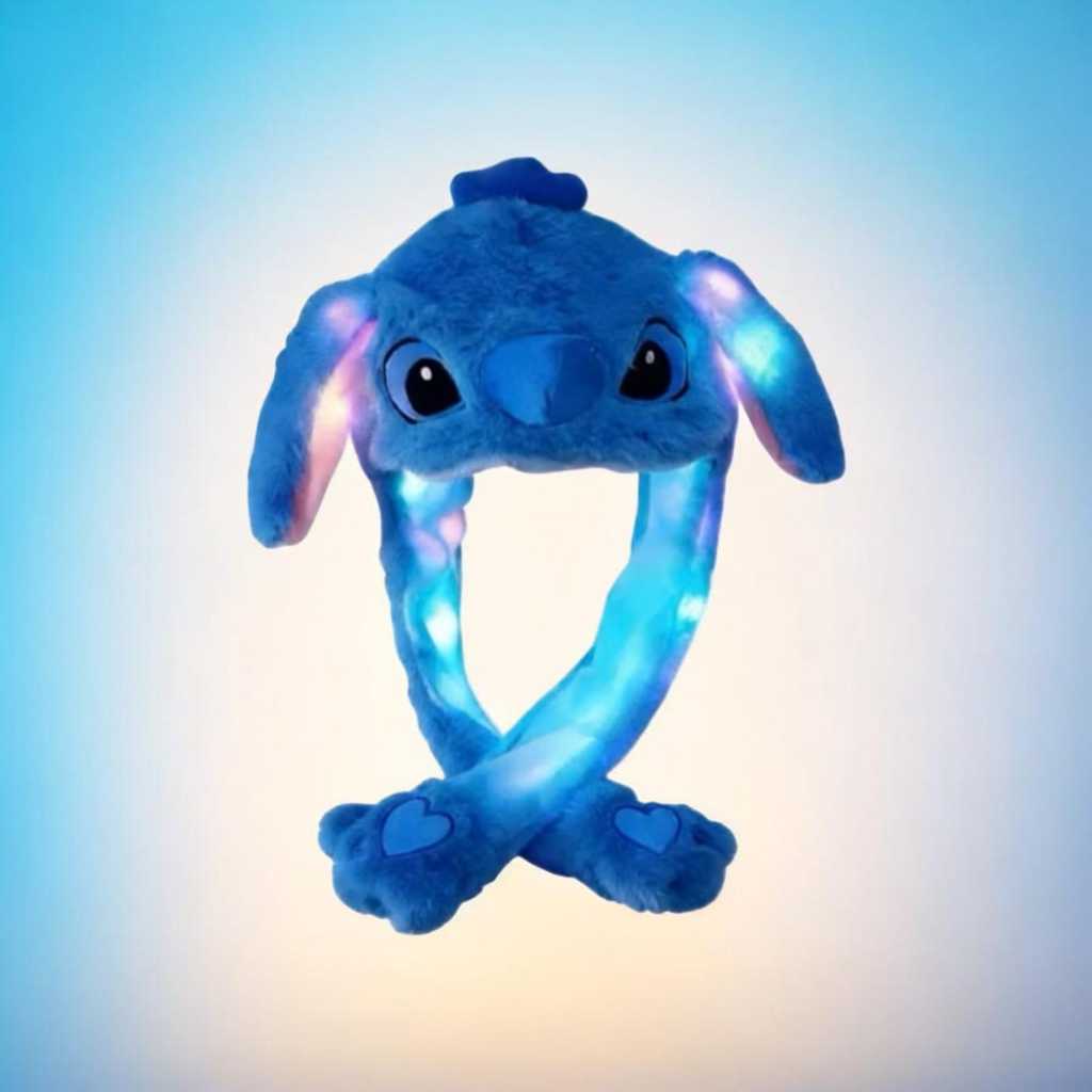 TOUCA GORRO DE PELÚCIA COM LED COLORIDO LEVANTA ORELHAS /Stitch/ #Touca Hello Kitty