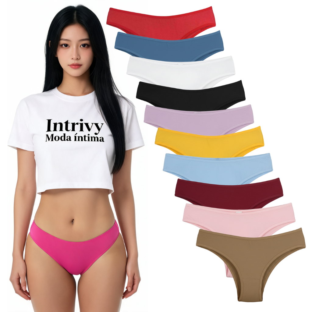Kit Calcinhas Tanga Conforto Algodão Feminina Cores Variadas