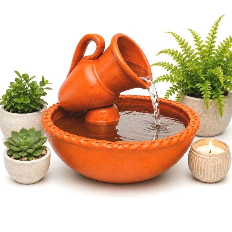 Fonte de Água Decorativa Santa Ceia Relax Bebedouro Fonte Mesa Barro Cerâmica Cascata Kit Completo Bomba