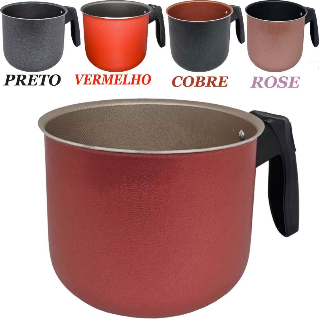 Leiteira Caneco 1,7 Litros Canecão Fervedor Antiaderente Grafite Cereja Vermelho Rose Cobre 14 Cm Fogão Caneca