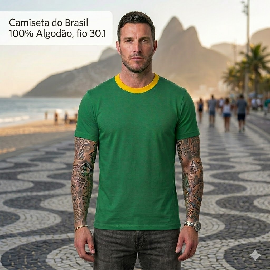 Camiseta Brasil Lisa Masculina 100% Algodão Fio 30.1 Camisa Brasil Copa Seleção Brasileira