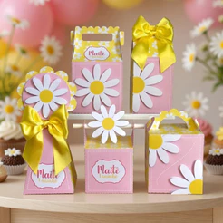 Kit Caixas Personalizadas Margaridas– Festa Infantil Pegue e Monte