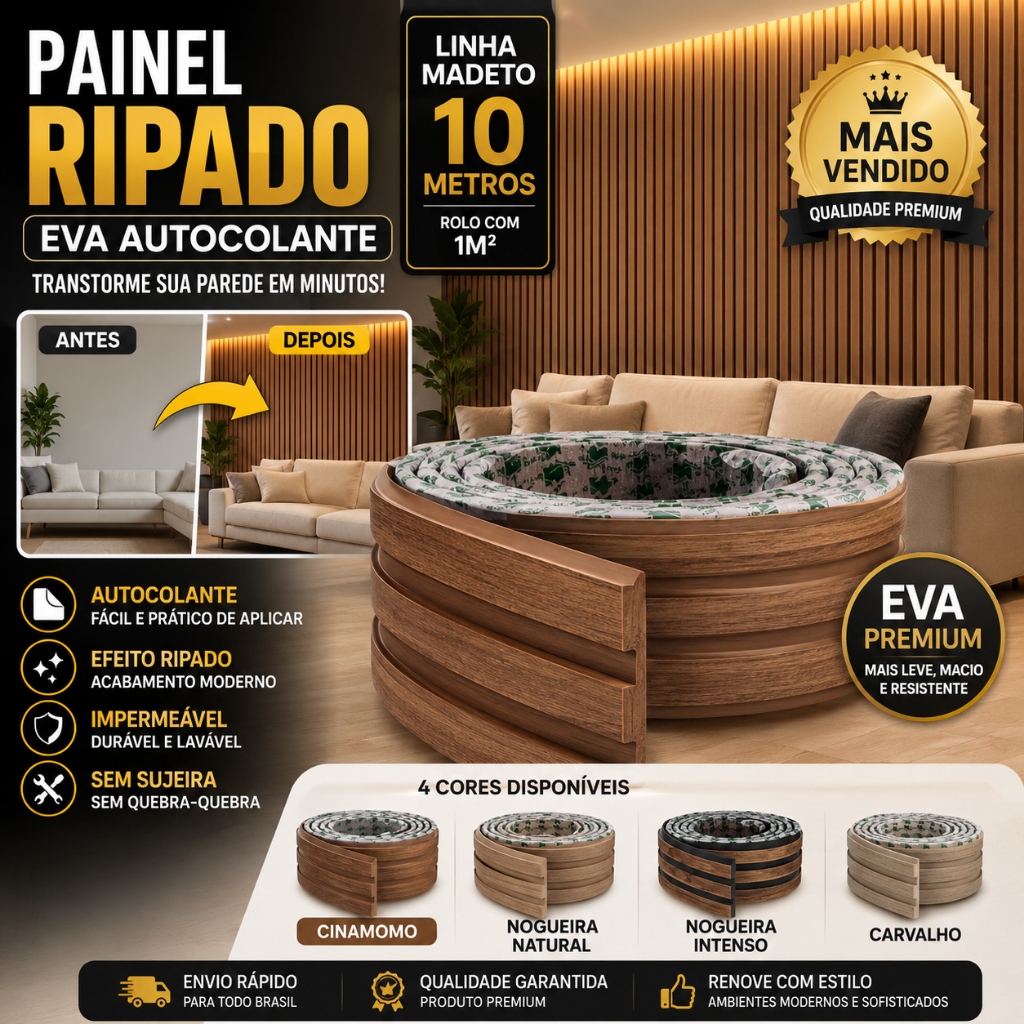 Painel Ripado Autocolante 10m Revestimento Decorativo Premium Fácil Aplicação
