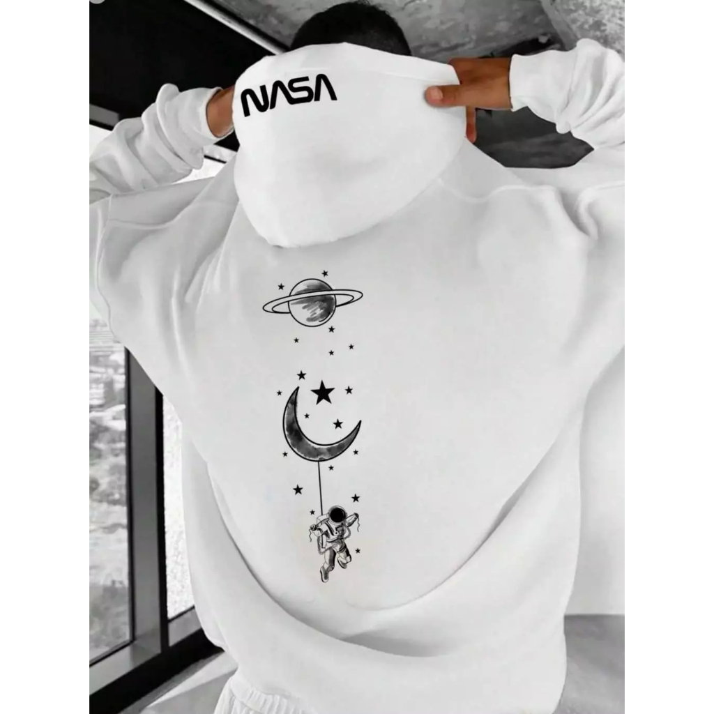 Blusa Moletom Canguru Estampado Nasa Astronauta Casaco De Frio Inverno Unissex Flanelado Com Bolsos