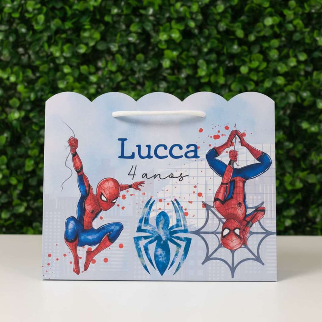 Kit Sacolinha Papelaria Personalizada Homem Aranha Azul Sacola Lembrancinha para Festa Aniversário