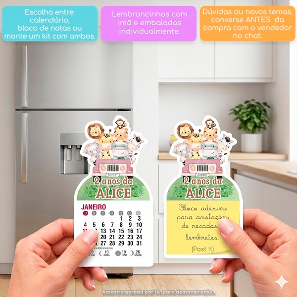 JIPE SAFARI AQUARELA MINI CALENDÁRIO OU BLOCO DE RECADO ARTIGOS DE FESTA LEMBRANCINHA DE ANIVERSÁRIO