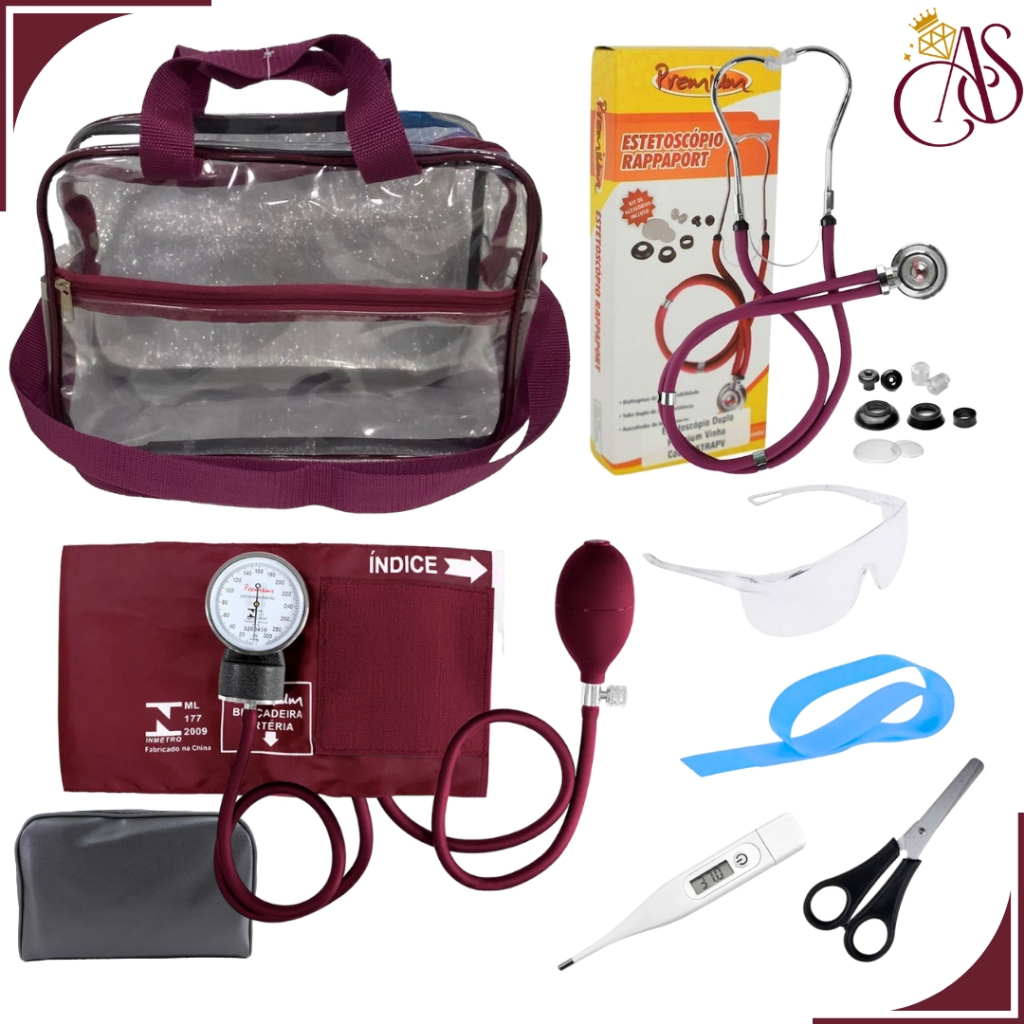 Kit de Enfermagem na Bolsa Toda Transparente com Alça de Mão e Alça Tiracolo ideal para Estágios - 8 Itens