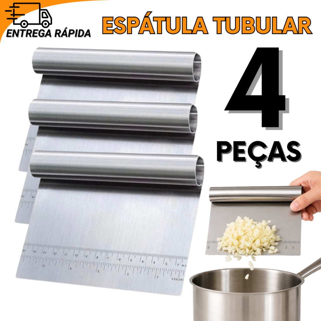 Kit Espátula de Aço Inox com Régua Ideal para Cortar e Dividir Massas na Bancada