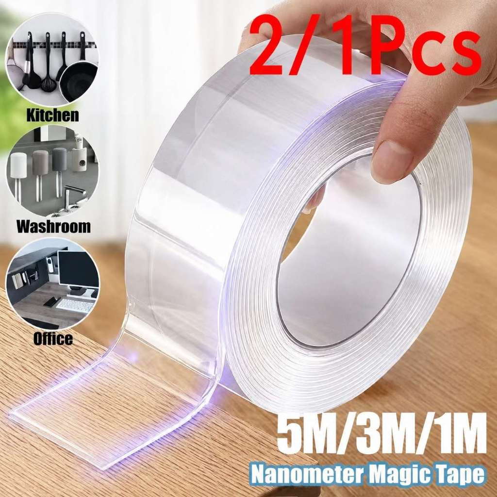 Fita Dupla Face Transparente NanoGel 5M/3M/1M Extra Forte, Reutilizável, Adesiva Mágica de Silicone para Parede, Porta