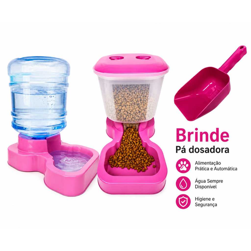KIT BEBEDOURO 10L COMEDOURO /TRATADOR 8L/3,5KG AUTOMÁTICO CÃES E GATOS + PÁ DOSADORA