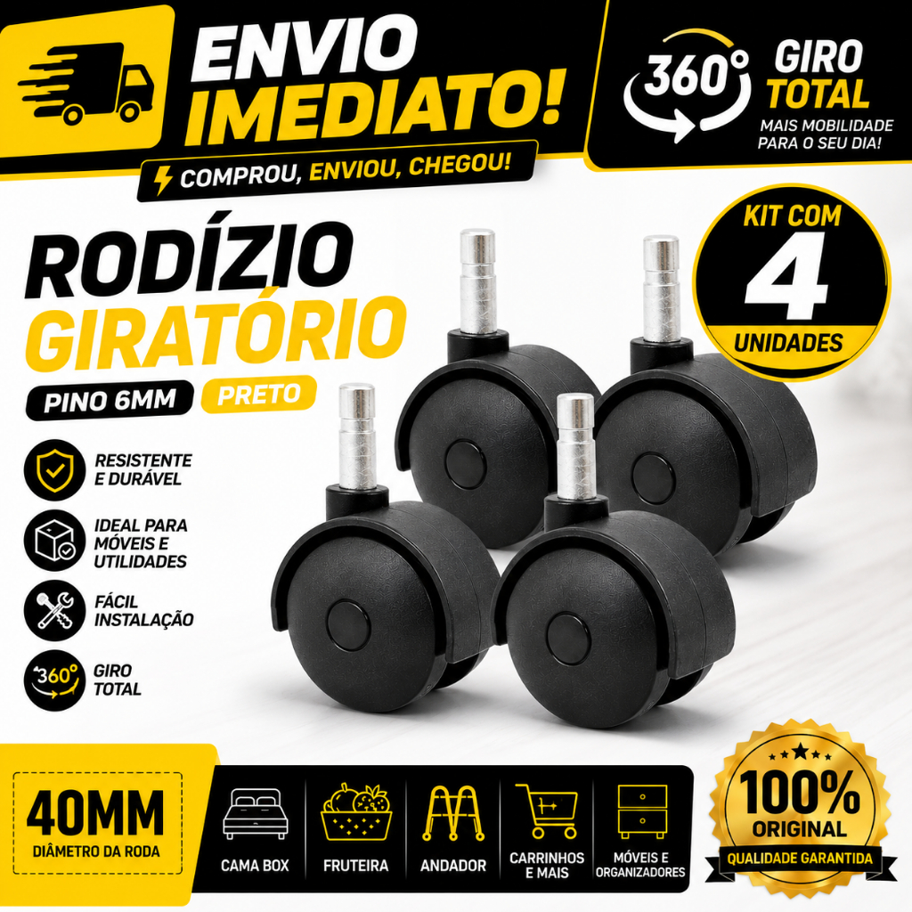 Rodinhas Rodízio Giratória 40mm Preto Cama Box Andador Cesta de Fruta Carrinho de Manicure 70kl