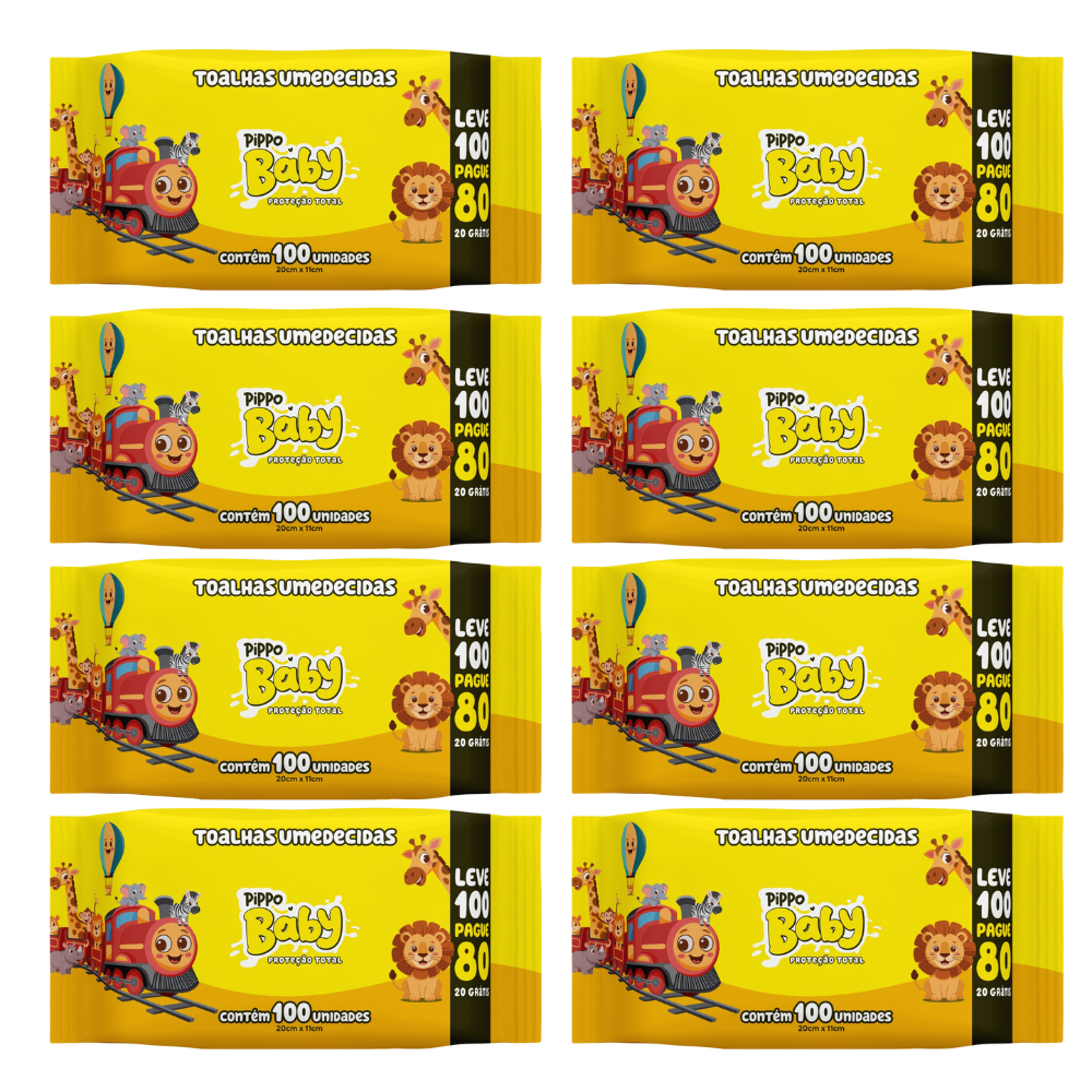 Kit 800 Folhas Lenço Toalha Umedecido Pippo Baby Folha Higienica Infantil Bebe Sem Alcool
