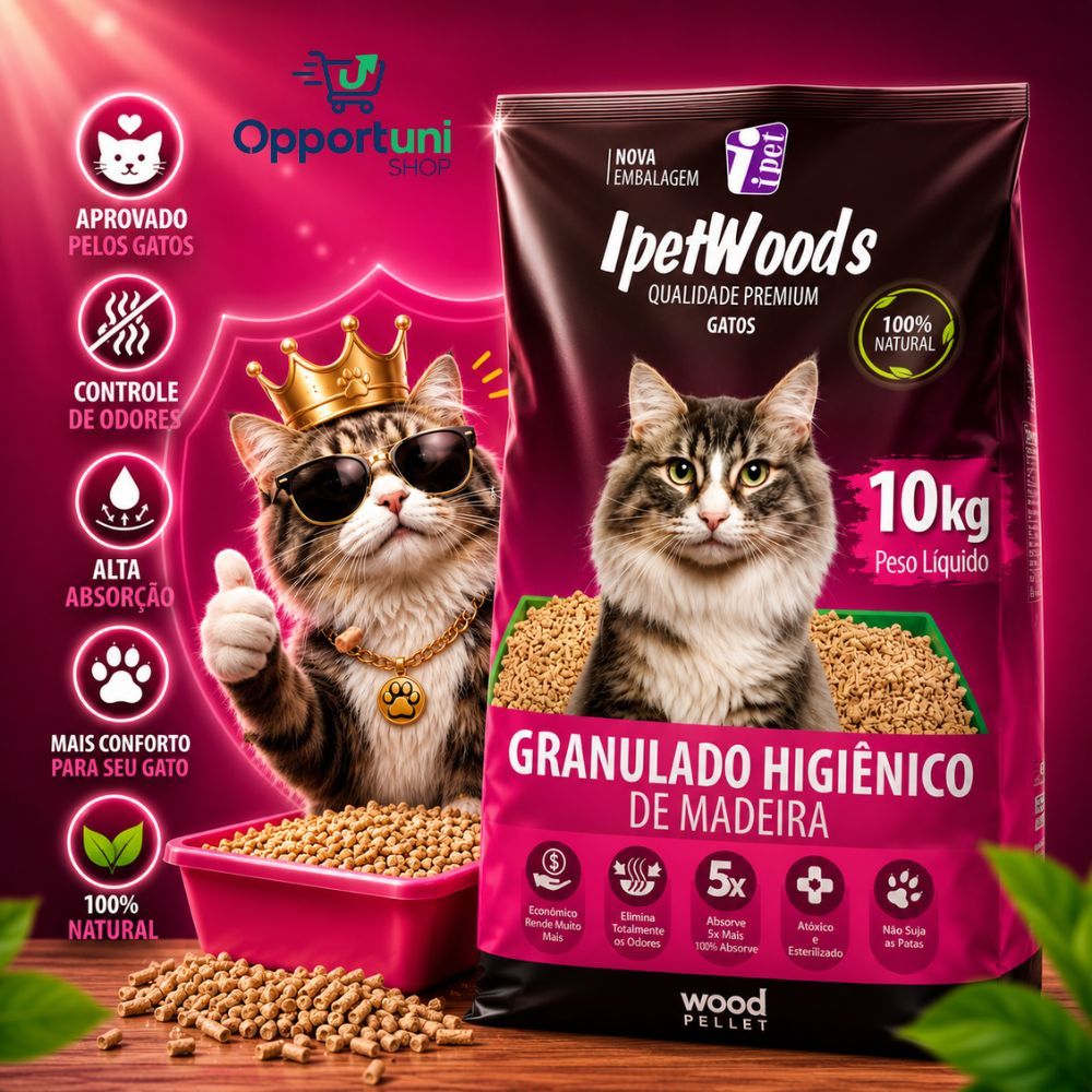 Granulado Higiênico De Madeira Ipet Wood's Gatos - 10kg