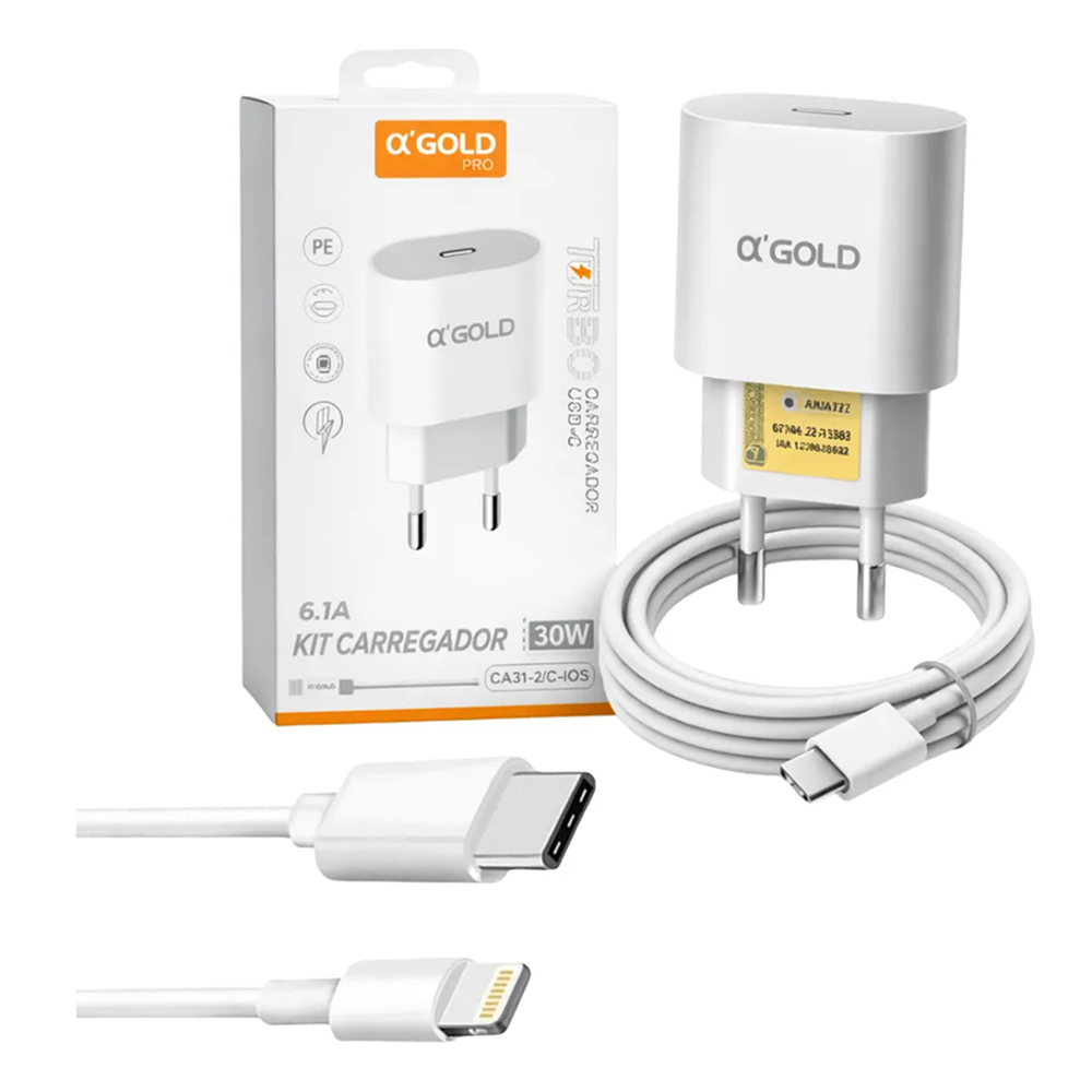 Carregador Turbo 30W USB-C Para iPhone A Gold Power Pro