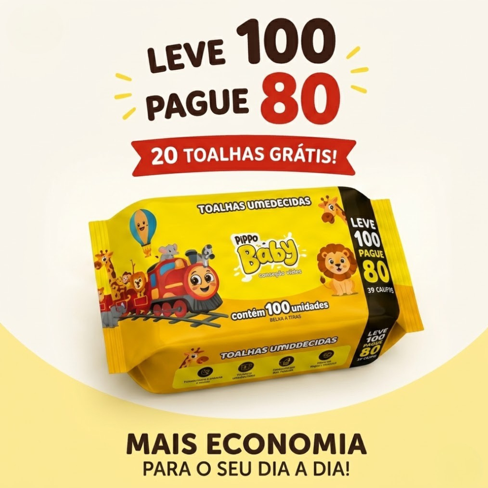 Kit 400 Lenços Umedecido Pippo Baby 4 Pacotes C/ 100 Toalhas Hipoalergenico — imagem 2 de 2