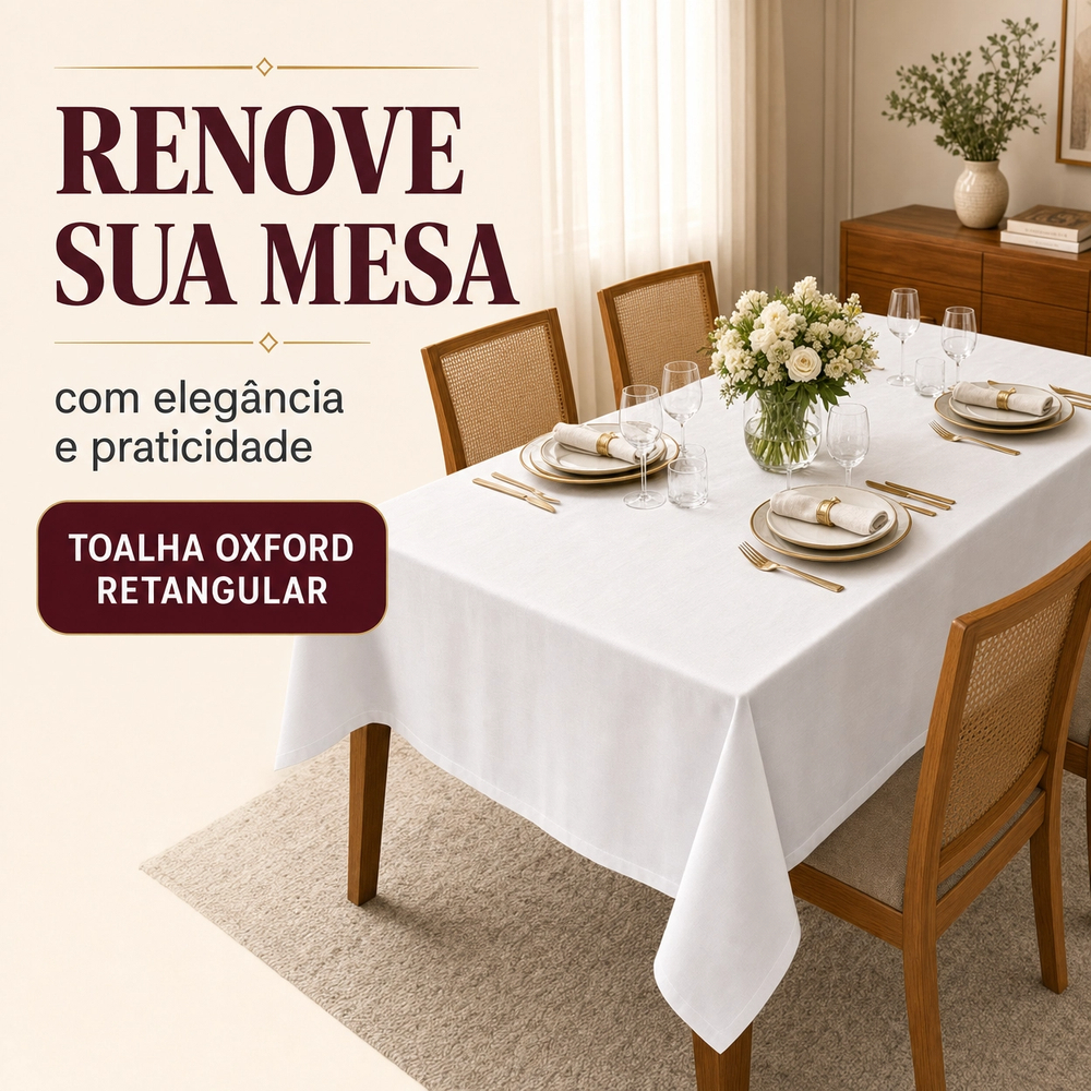 Toalha de Mesa Oxford Retangular 2,20m x 1,40m 6 Lugares Tecido Liso Premium Grosso Festa Buffet