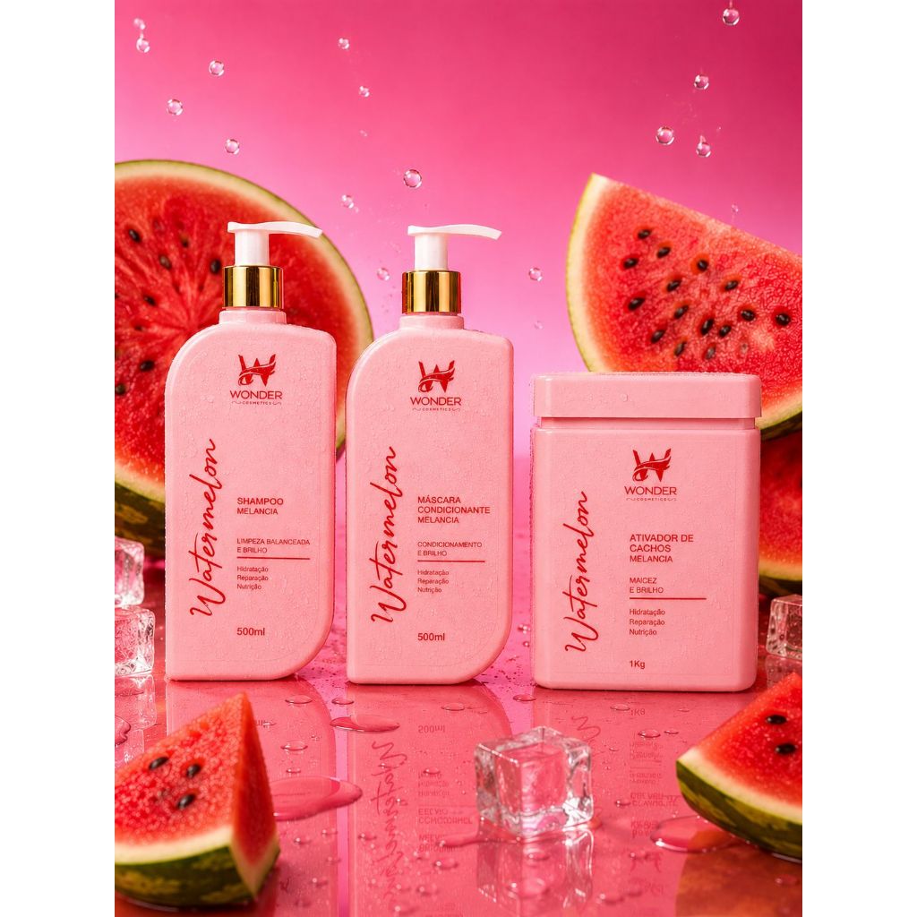 Kit Watermelon Melancia Wonder Cosmetics Shampoo + Máscara + Ativador de Cachos