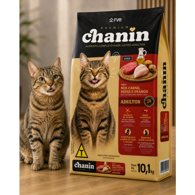 Ração Chanin Premium Gatos Adultos Mix Carne Peixe e Frango 10kg e 25kg