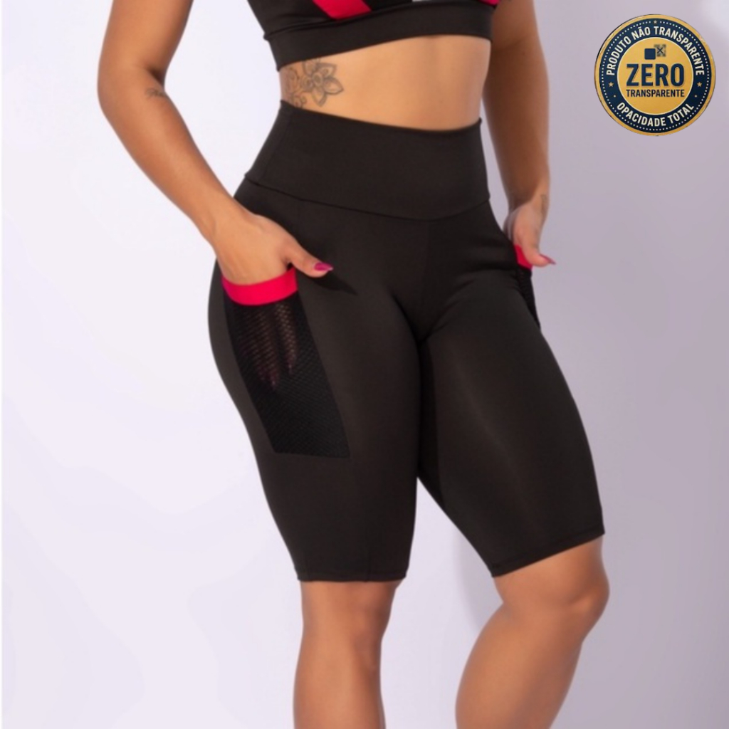 Bermuda Fitness ciclista academia Feminina Com Bolso