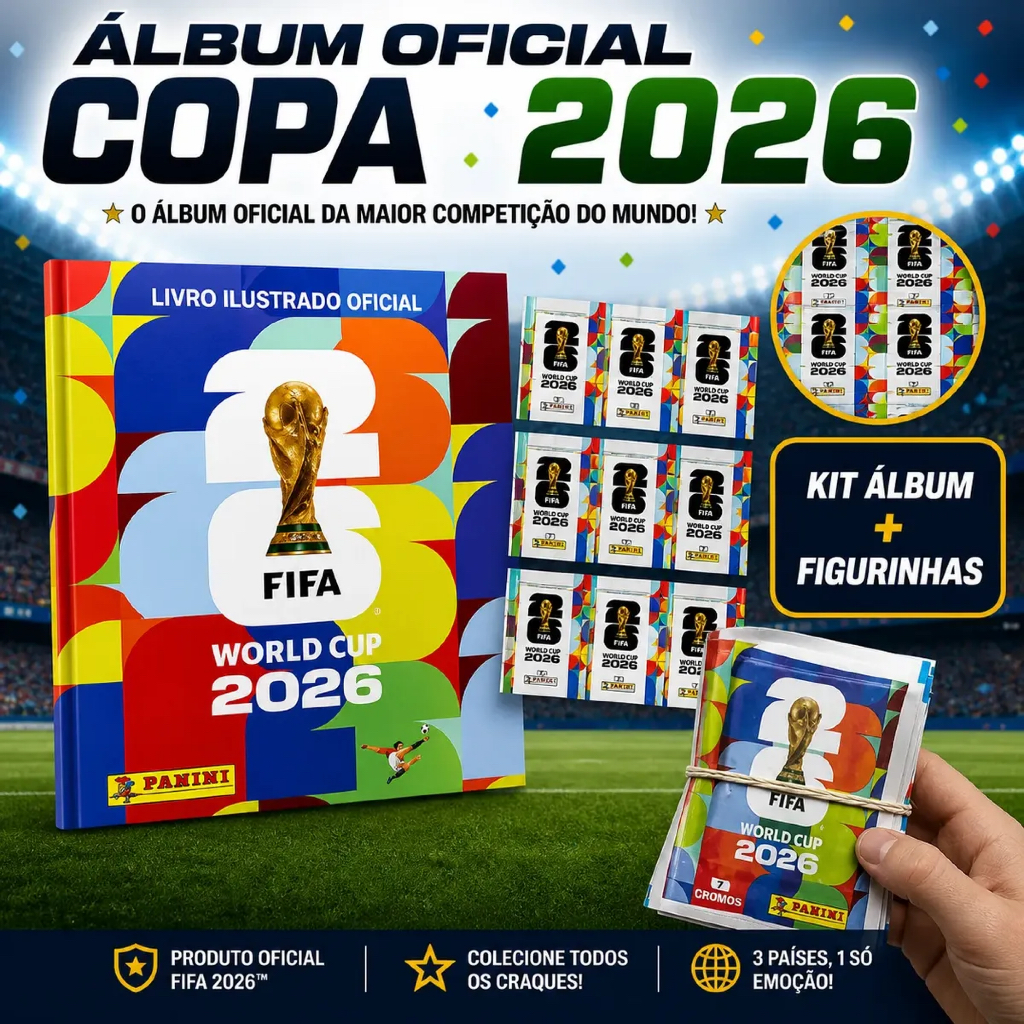 Álbum Copa Do Mundo Fifa 2026 + 2 Pacotes 14 Figurinhas