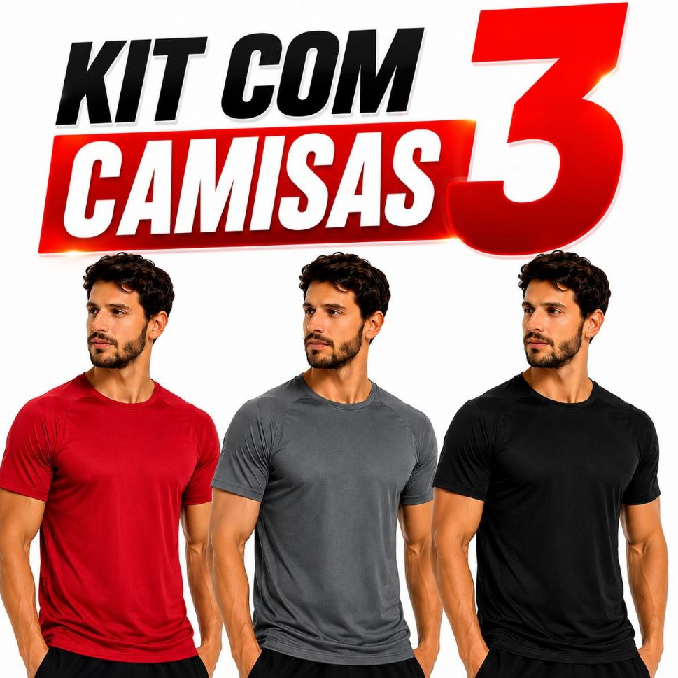 Kit 3 Camisas Dry Fit Masculina Proteção Uv Furadinha Academia Treino Esportiva Fitness M G GG