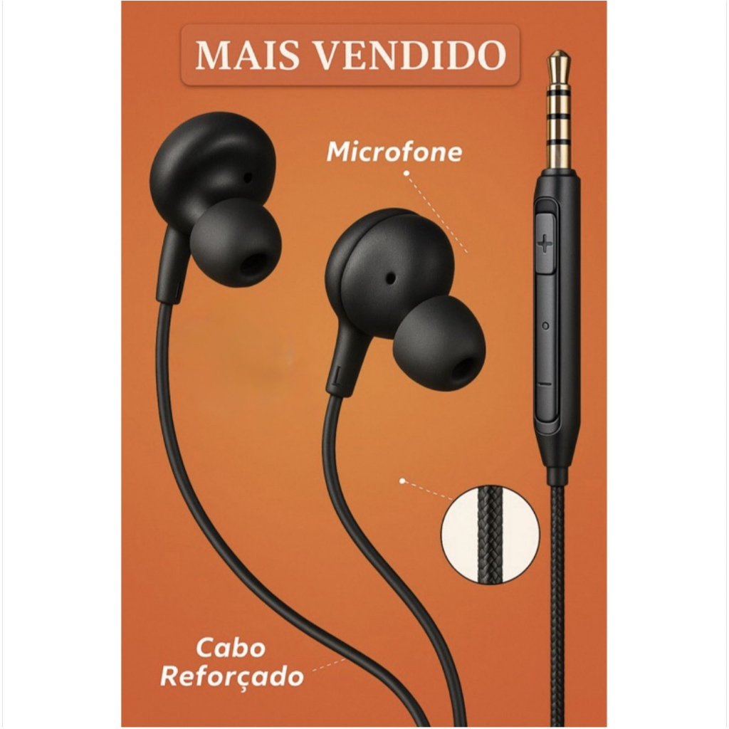 Fone de Ouvido com fio Reforçado Alta Qualidade Com Microfone todos modelos
