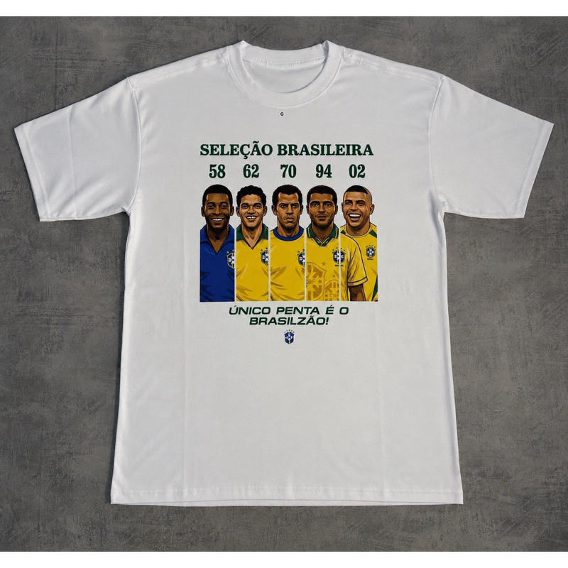Camiseta Seleção Brasileira Penta 100% Algodão Estampa Vintage Unissex