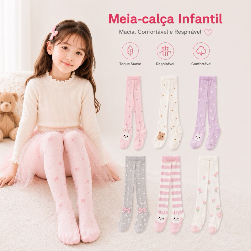Kit 3 Pares Meia Calça Infantil Grossa Para O Frio Inverno varia Cores
