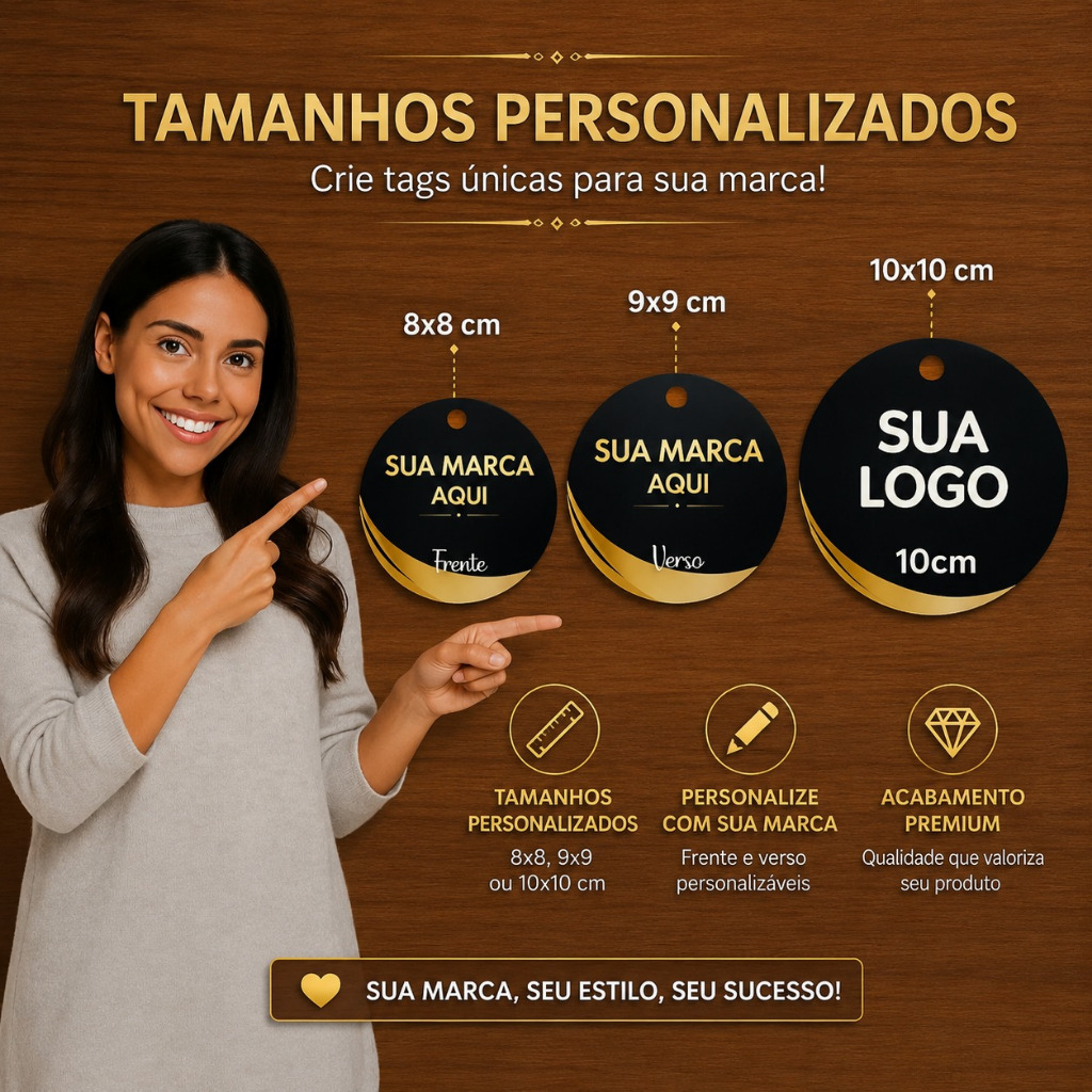 Tag Redonda Personalizada Frente e Verso Alta Qualidade para Lembrancinhas Brindes e Produtos