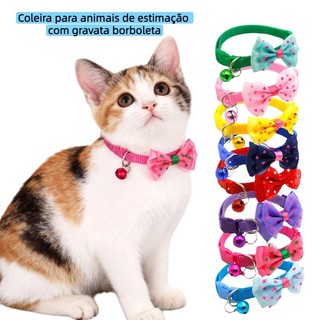 Coleira Gato com Laço de Tule com Bolinhas e Sino, Ajustável para Gatinhos e Cachorros Pe…