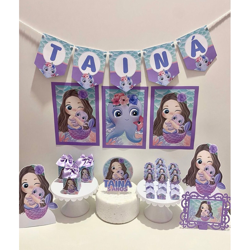 Kit Só Um Bolinho Sereia Baby Personalizado Decoração Festa Infantil Menina Topo de Bolo Mesversário e Aniversario
