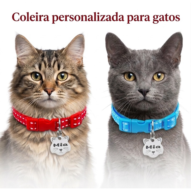 Coleira de Gato Personalizada com Nome e Contato Pingente Pet Plaquinha de Identificação