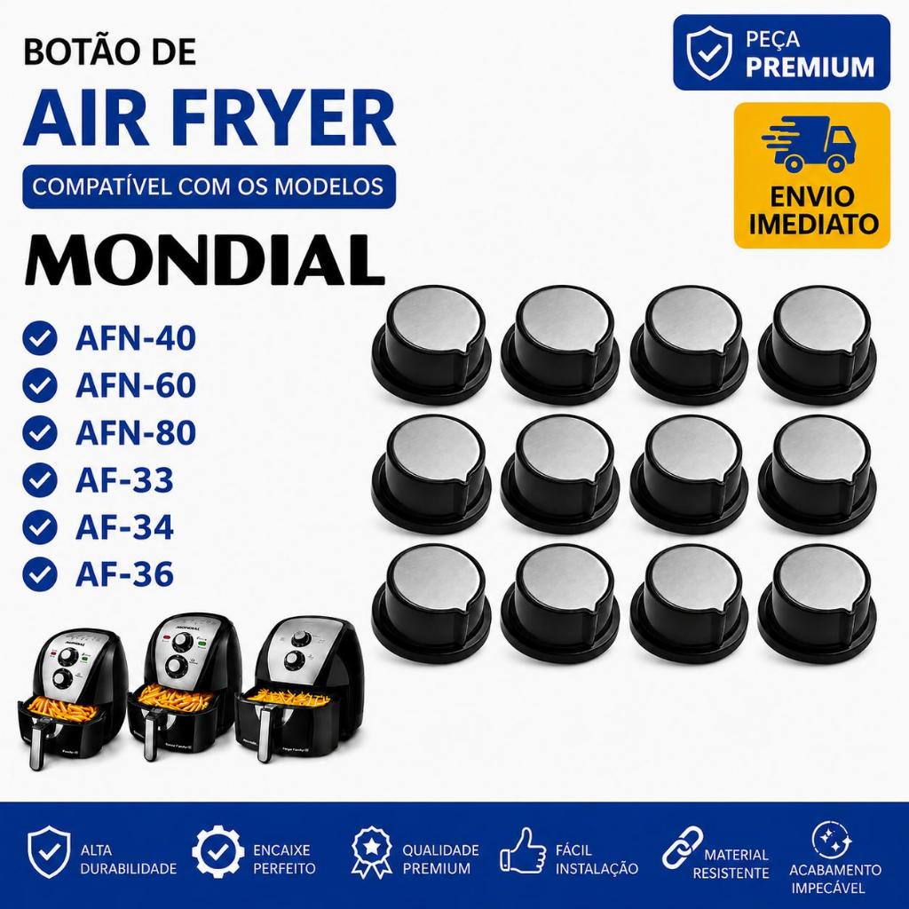 Kit 12 Botão Timer Knob Air Fryer Mondial Afn-40 Afn-50 Afn-60 Afn-80