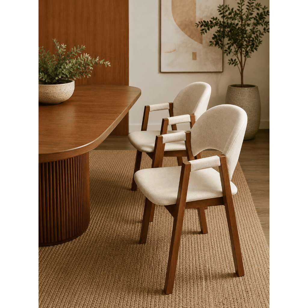 Conjunto 2 Cadeira ísis Sala de Jantar Madeira Maciça Estofado Linho Moderno 75cm