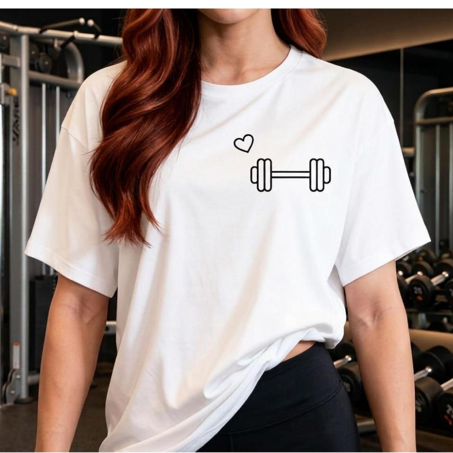T-shirt oversized Basic camisetão 100% Algodão Feminina Gym Treino Academia Fitness Musculação halter fofo
