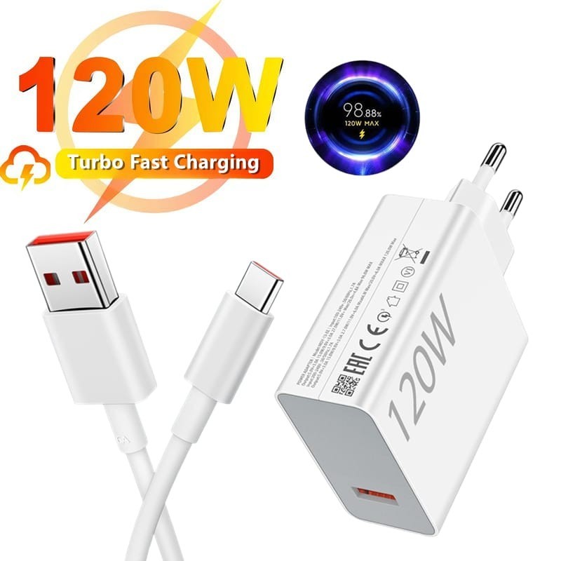 Carregador Turbo 120W Fonte e Cabo Tipo C 6A Carga Ultra Rápida Compatível Com Xiaomi