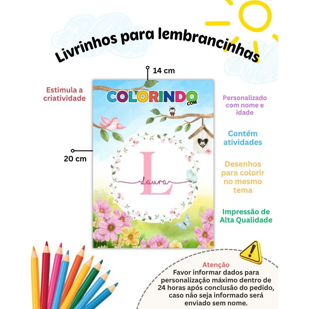 Livrinho de Colorir + Atividades Jardim Encantado Personalizado Lembrancinha de Aniversário Infantil