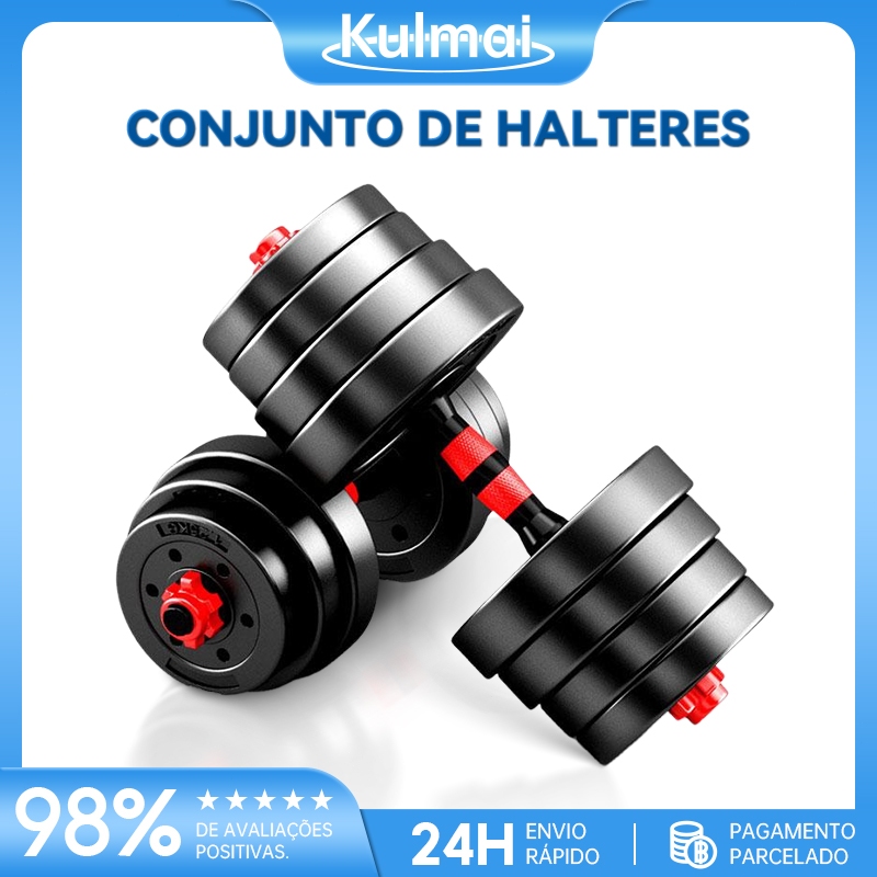 Kit Halteres Ajustável 10kg Academia em Casa | Com Discos, Bastões, Barra e Acessórios de Kettlebell, Musculação