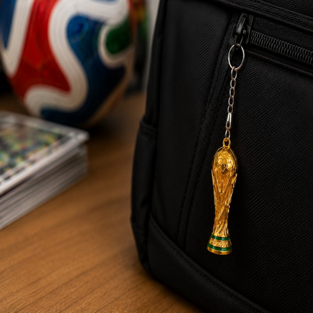 Detalhes do Chaveiro Taça Copa do Mundo Dourado 3D