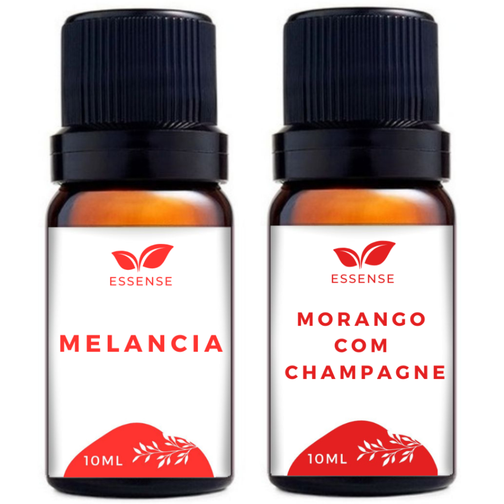 2 Essências Melancia e Morango Champagne 10ml Hidrossolúvel Aromatizador Umidificador Óleo Essencial