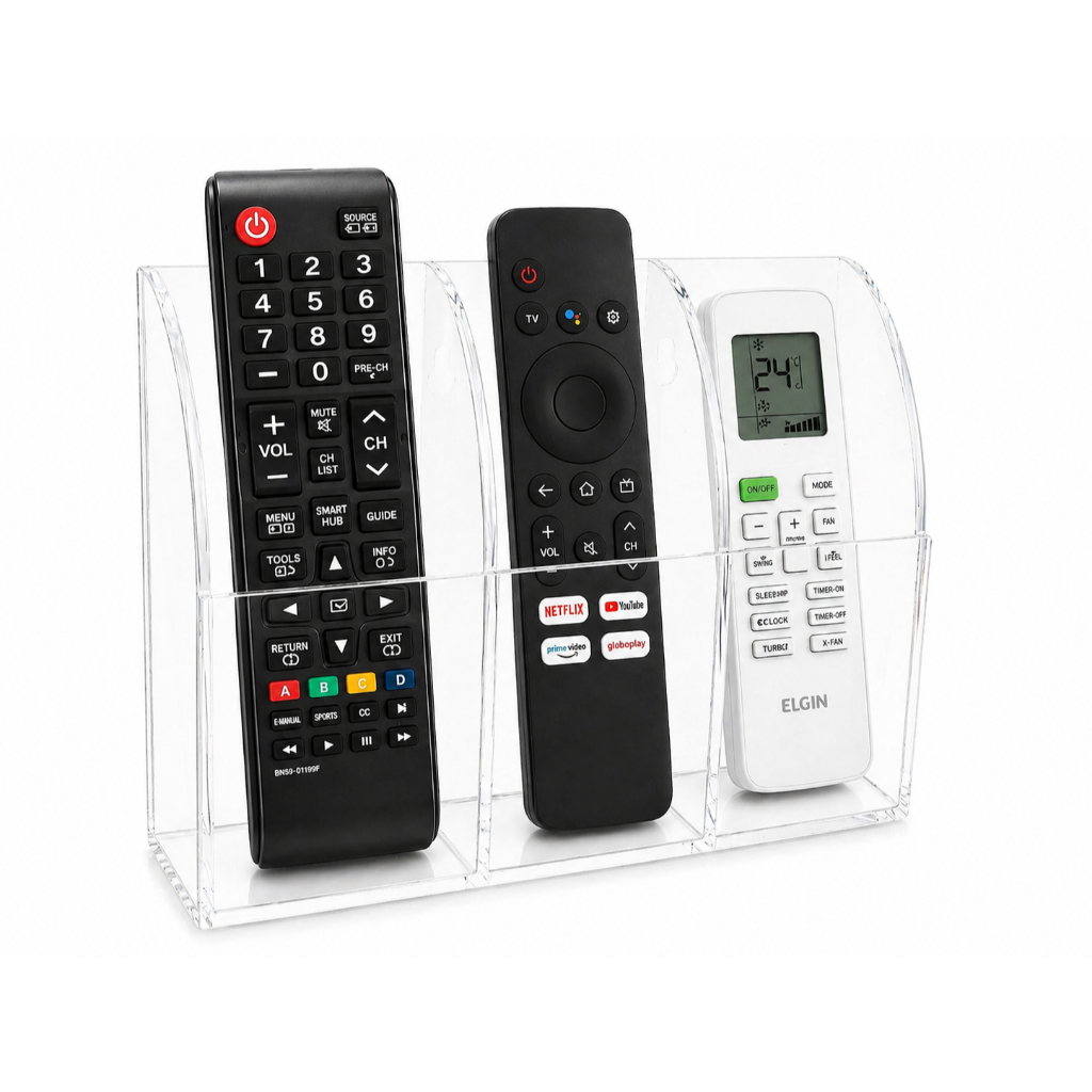 Porta Controle Remoto de Parede para 3 Controles em Acrílico, Suporte de Controle remoto
