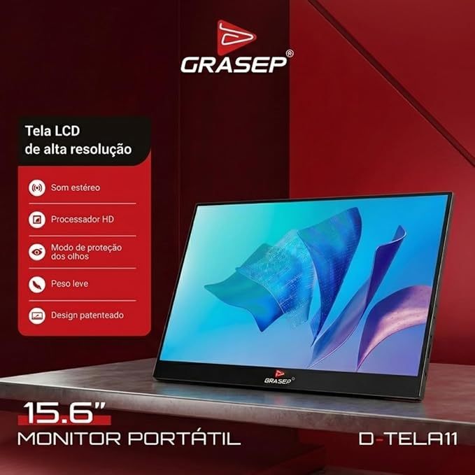 Monitor Portátil 15.6" Full HD USB-C HDMI p/ Notebook Celular Segunda Tela Ultrafino Som Plug and Play