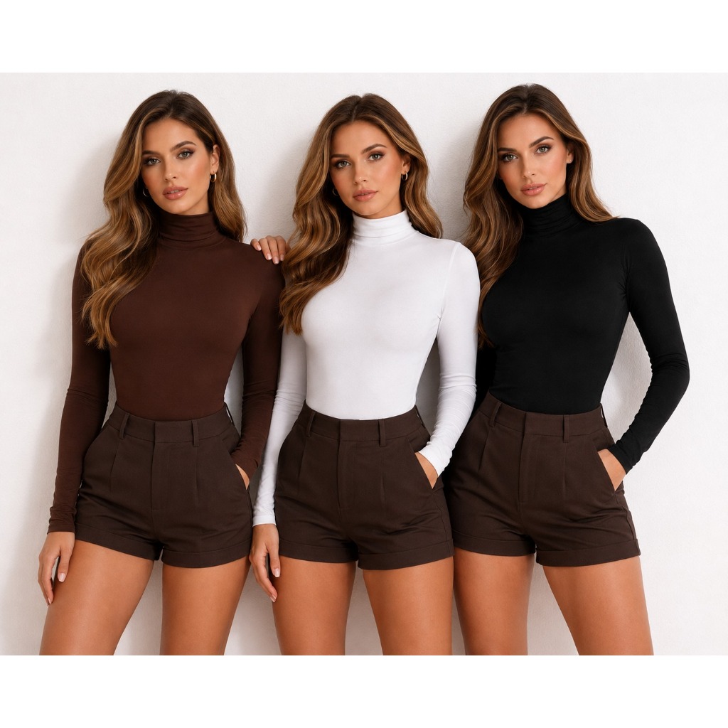 kit com 3 body femininos gola alta manga longa estilosa veste do p ao g3