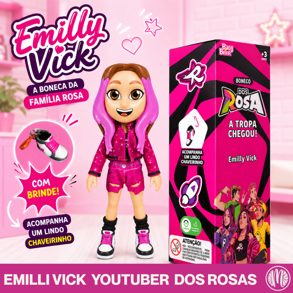 Boneca Emilly Vick Dos Rosa Youtuber 25cm Vinil Articulada