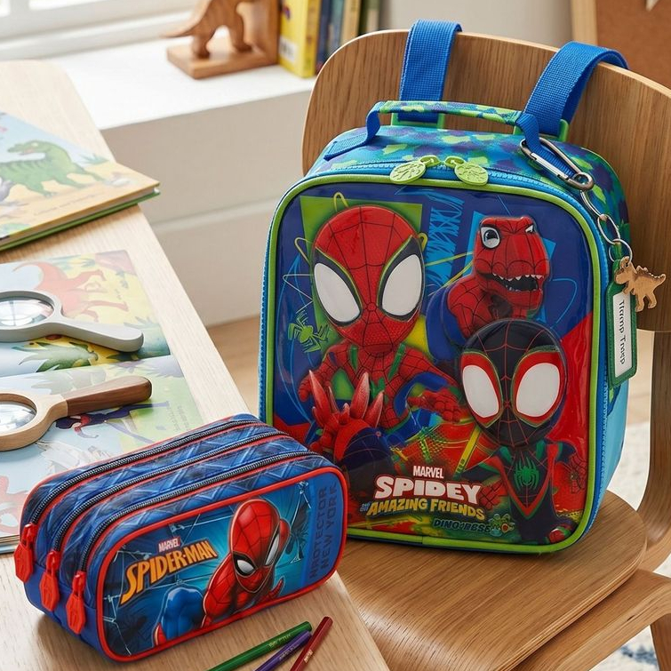 Kit Conjunto Escolar Infantil Menino Spidey Lancheira Térmica + Estojo Triplo Spider Man Homem Aranha