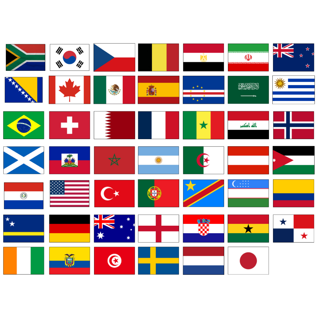 Cartela com 48 Ímãs Copa do Mundo Magnéticos – Bandeira dos Países para Torcer e Decorar